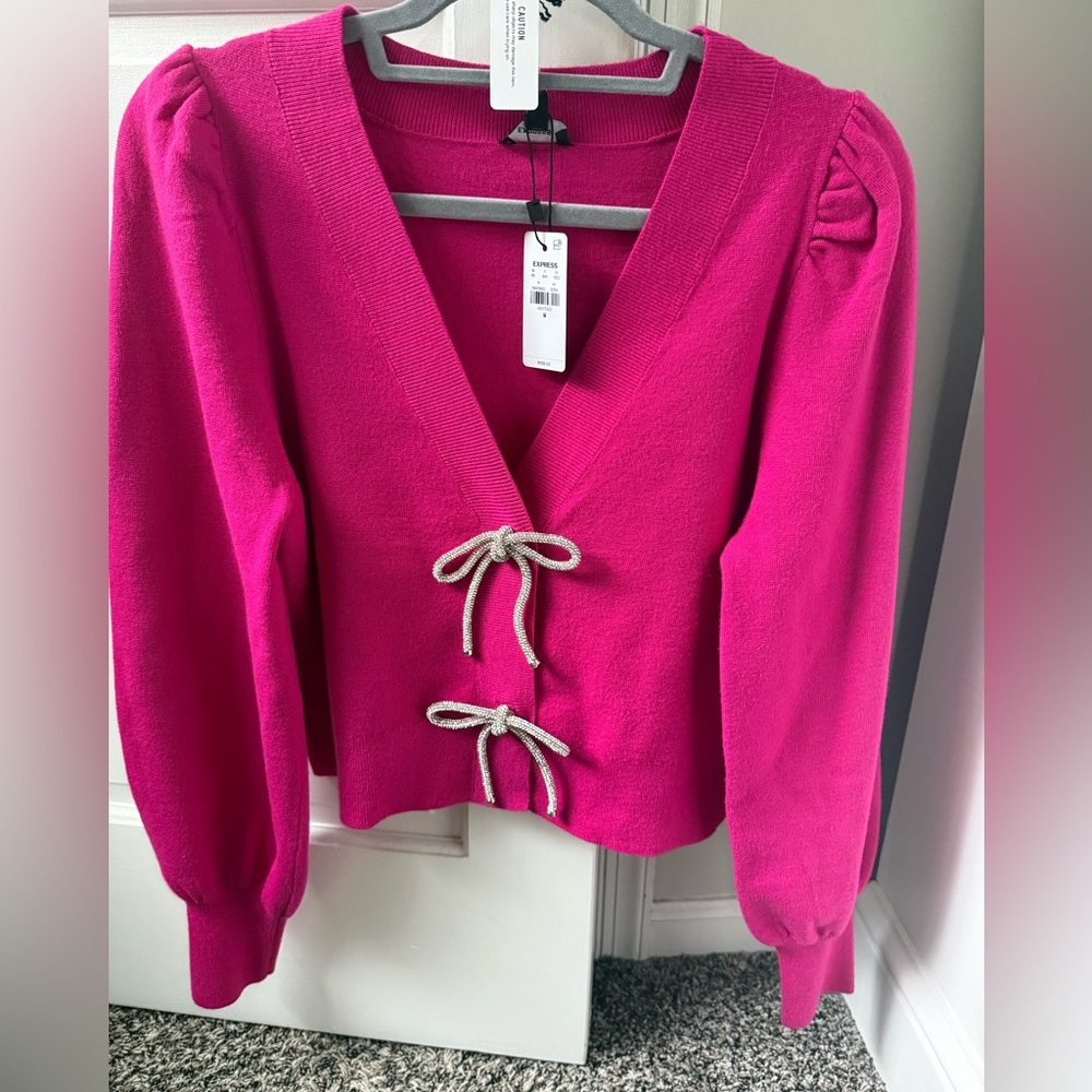 Express Pink Cardigan Sweater with Bow Details